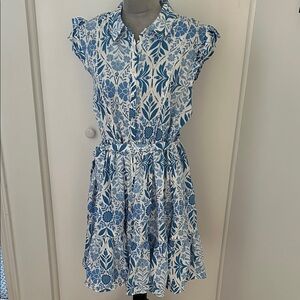 Ellen Tracy Blue Floral Spring Dress L
